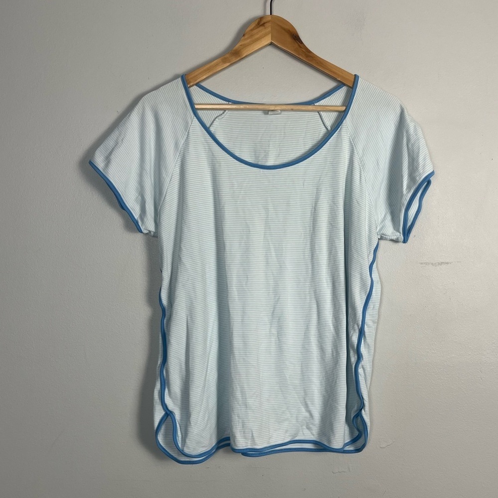 Lake Pajama Stripe Pima Cotton Short Sleeve Shirt Size large blue white